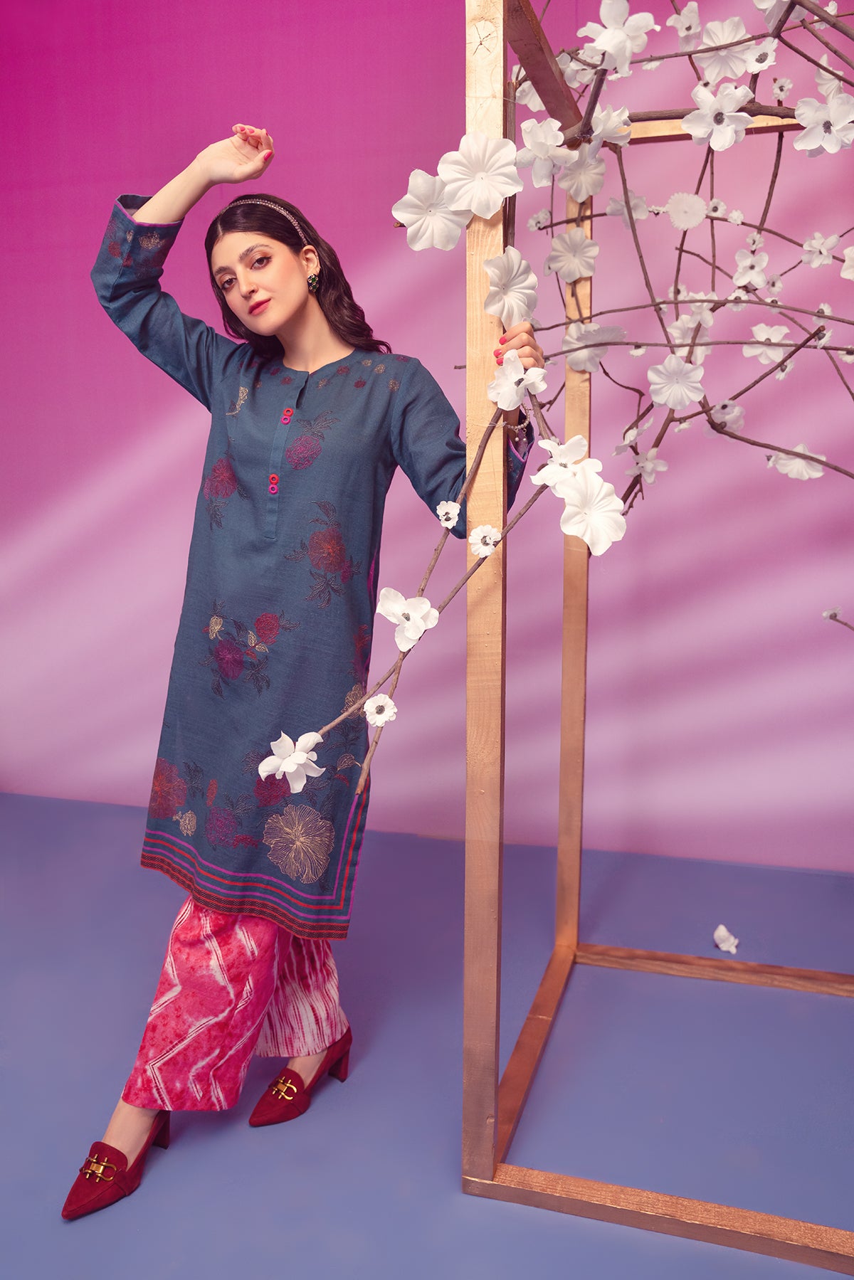 PW22-130-Printed Straight Shirt with Trousers 2PC
