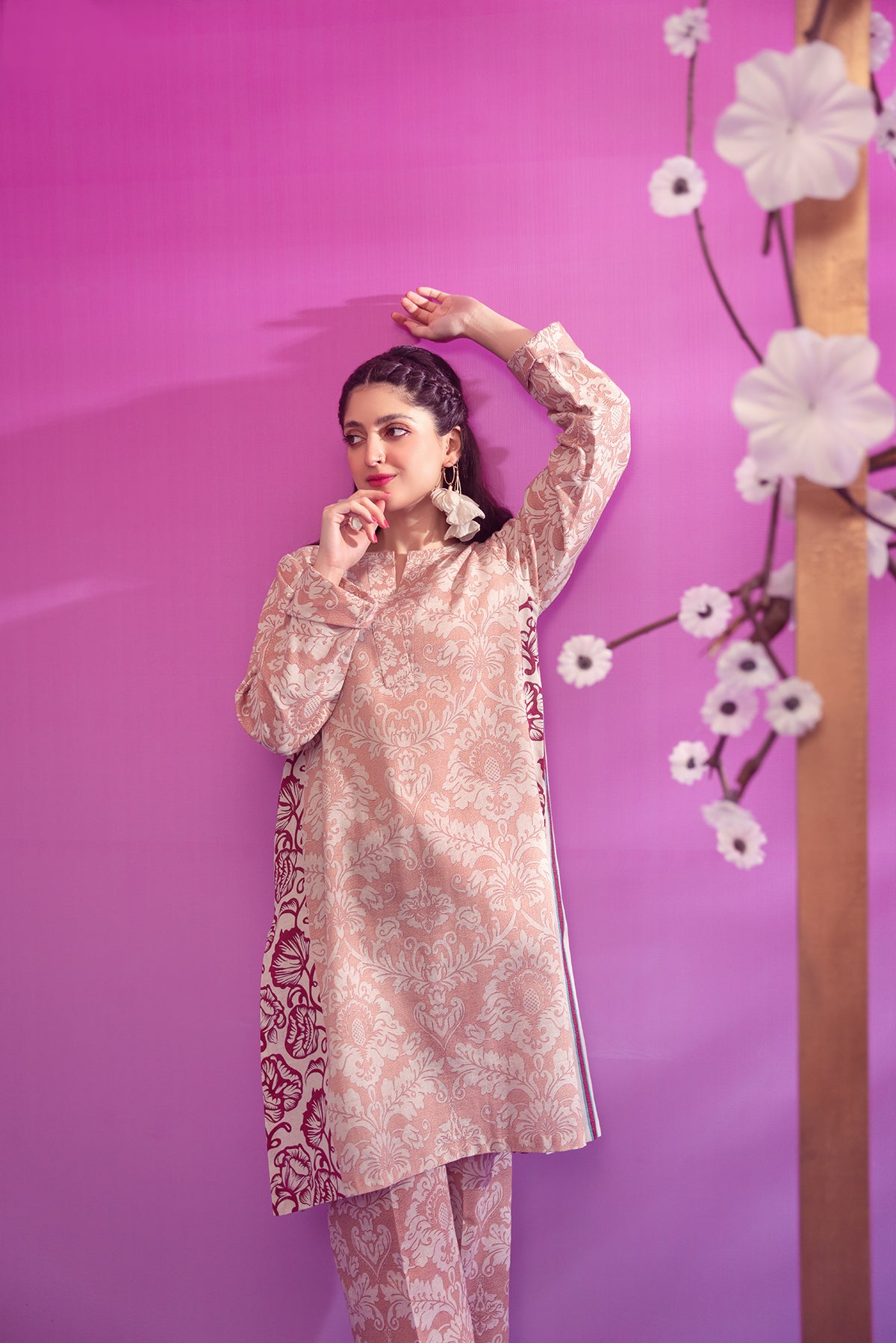 PW22-188-Printed Flared Shirt with Trousers 2PC