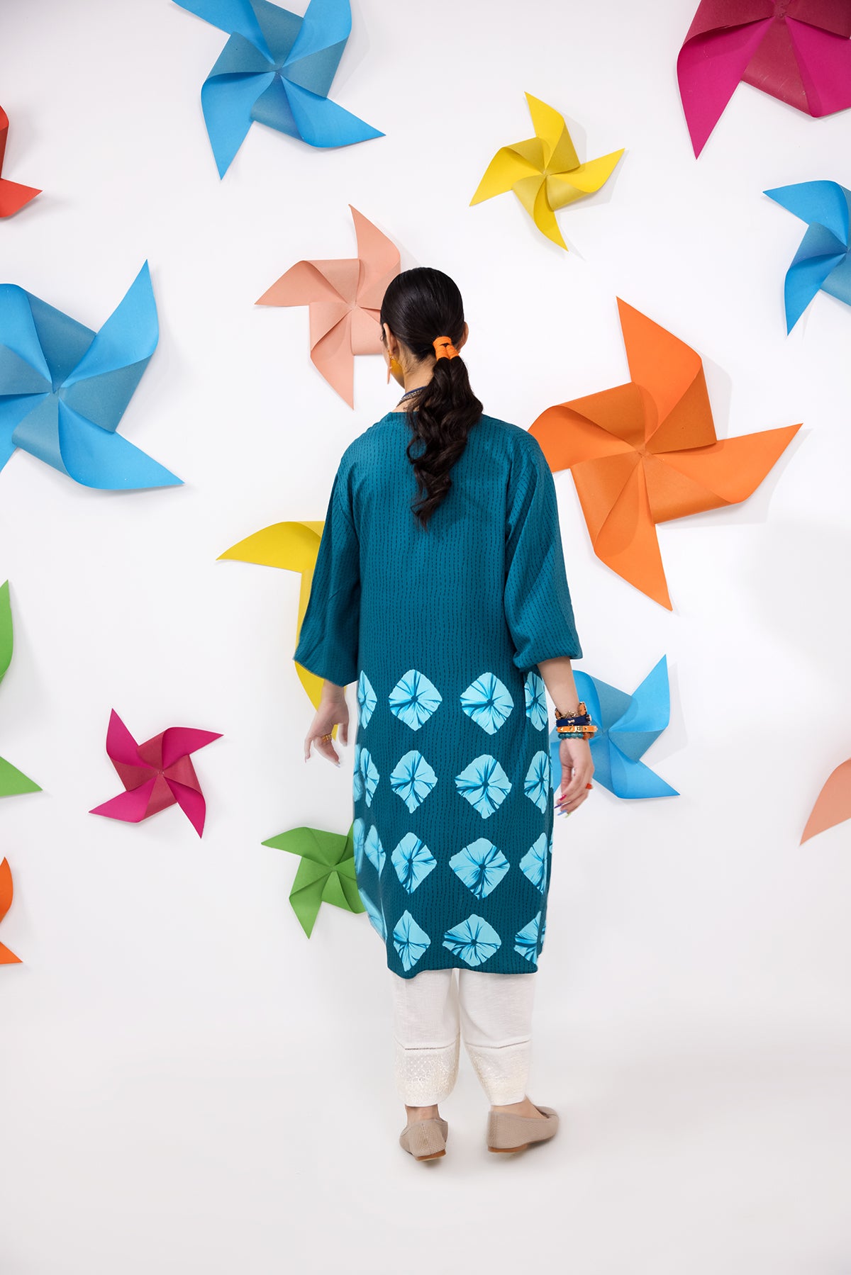 PW22-202-Printed Gathered Shirt 1PC