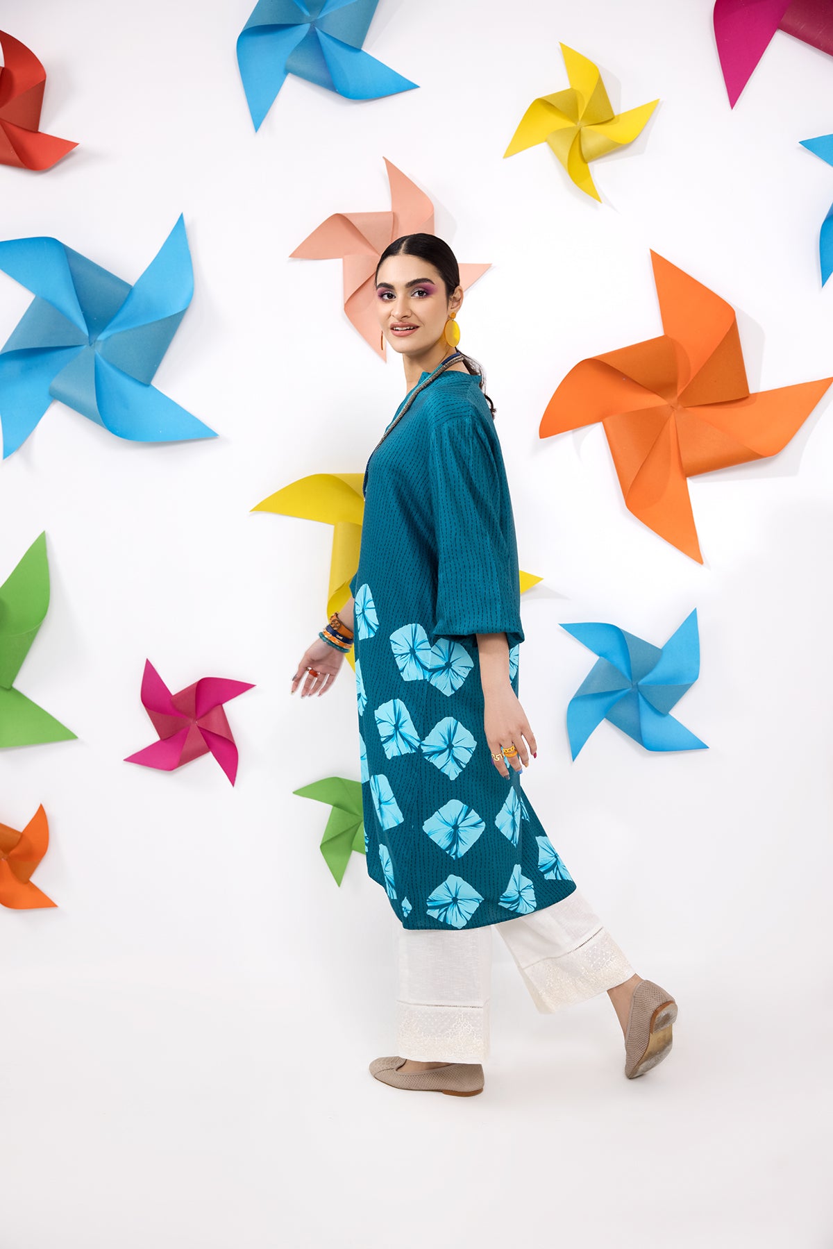 PW22-202-Printed Gathered Shirt 1PC