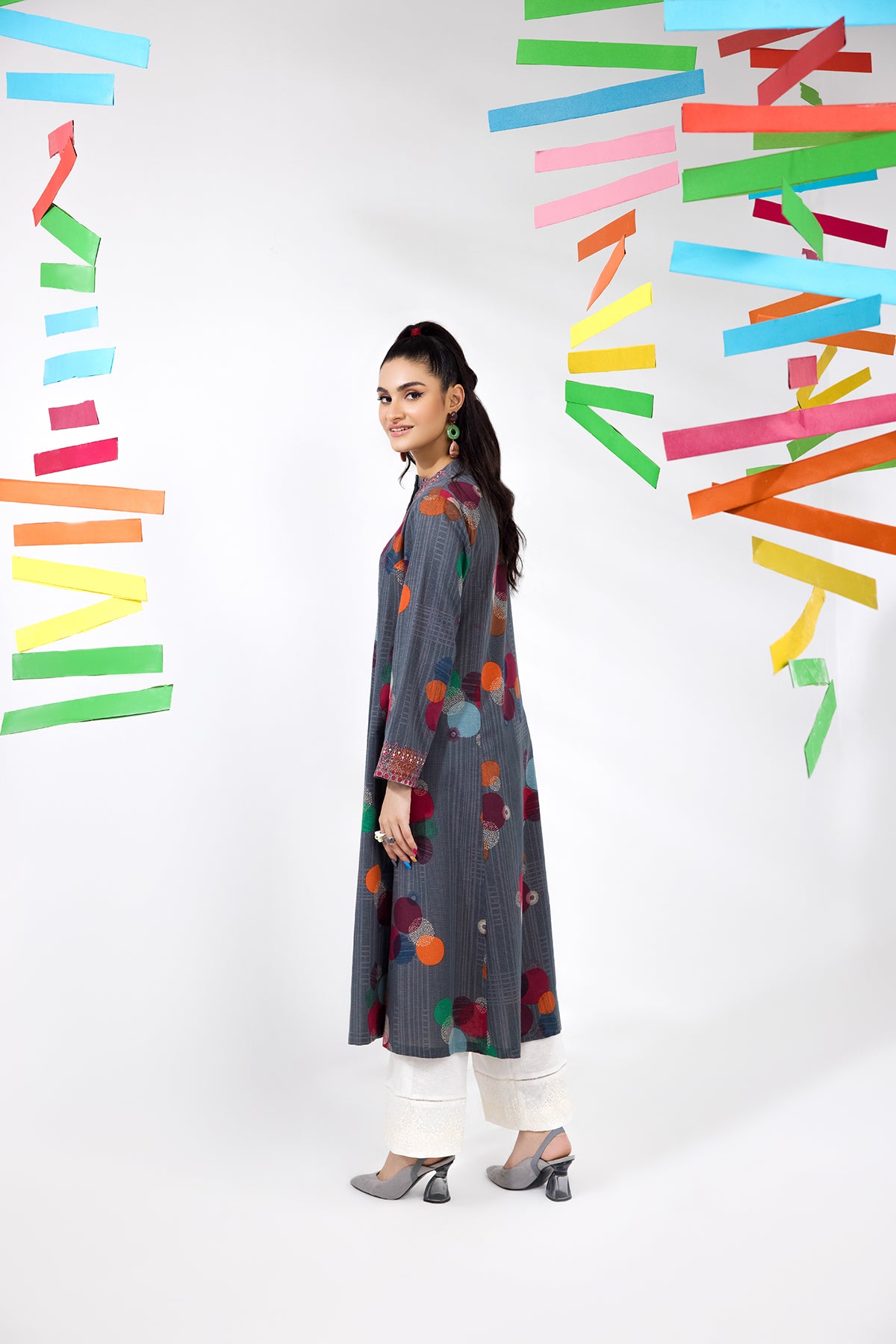 PW22-25-Printed Embroidered Kimono Shirt 1PC