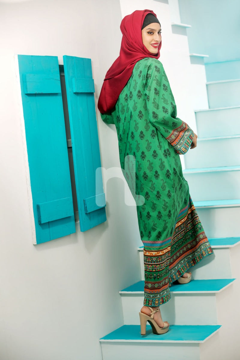 DE18-02 Green Digital Printed Stitched Lawn Jalabiya - Nishat Linen UAE