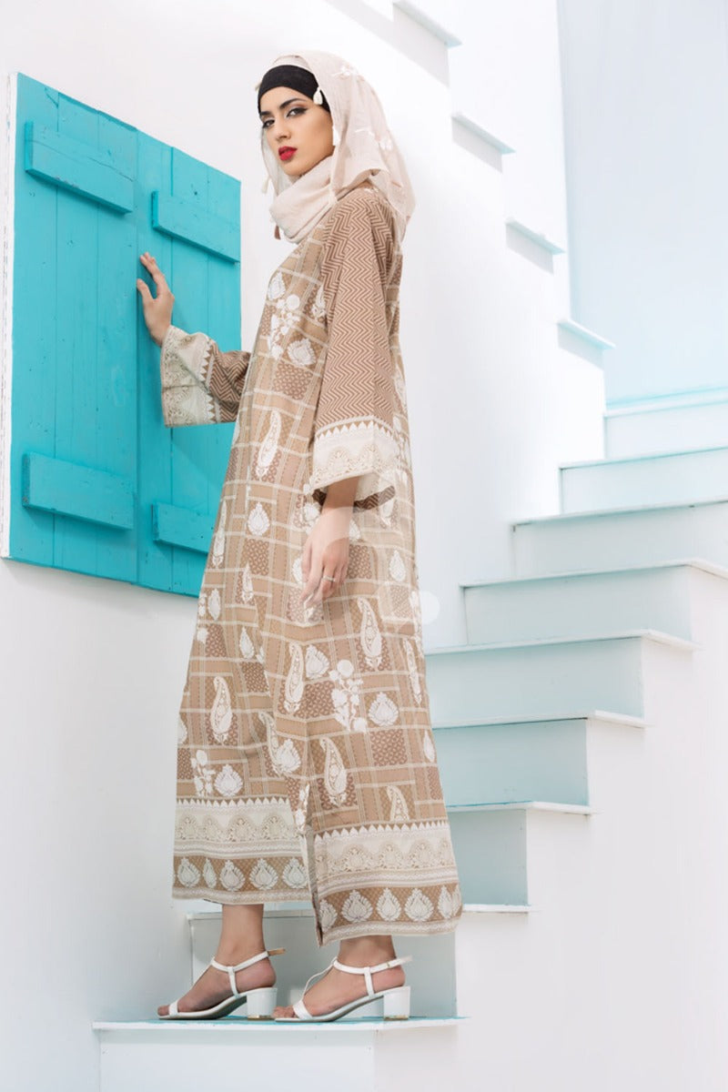 DE18-07 Brown Digital Printed Stitched Lawn Jalabiya - Nishat Linen UAE