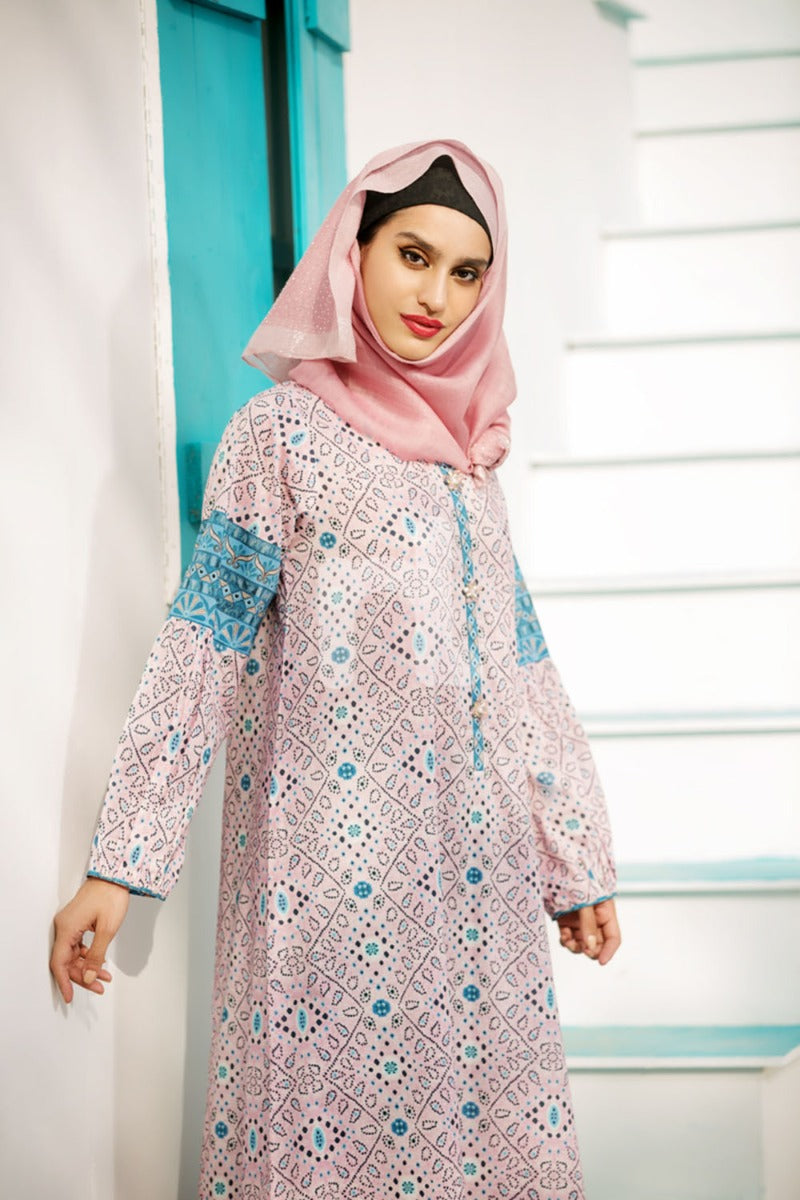 DE18-14 Pink Digital Printed Stitched Lawn Jalabiya - Nishat Linen UAE