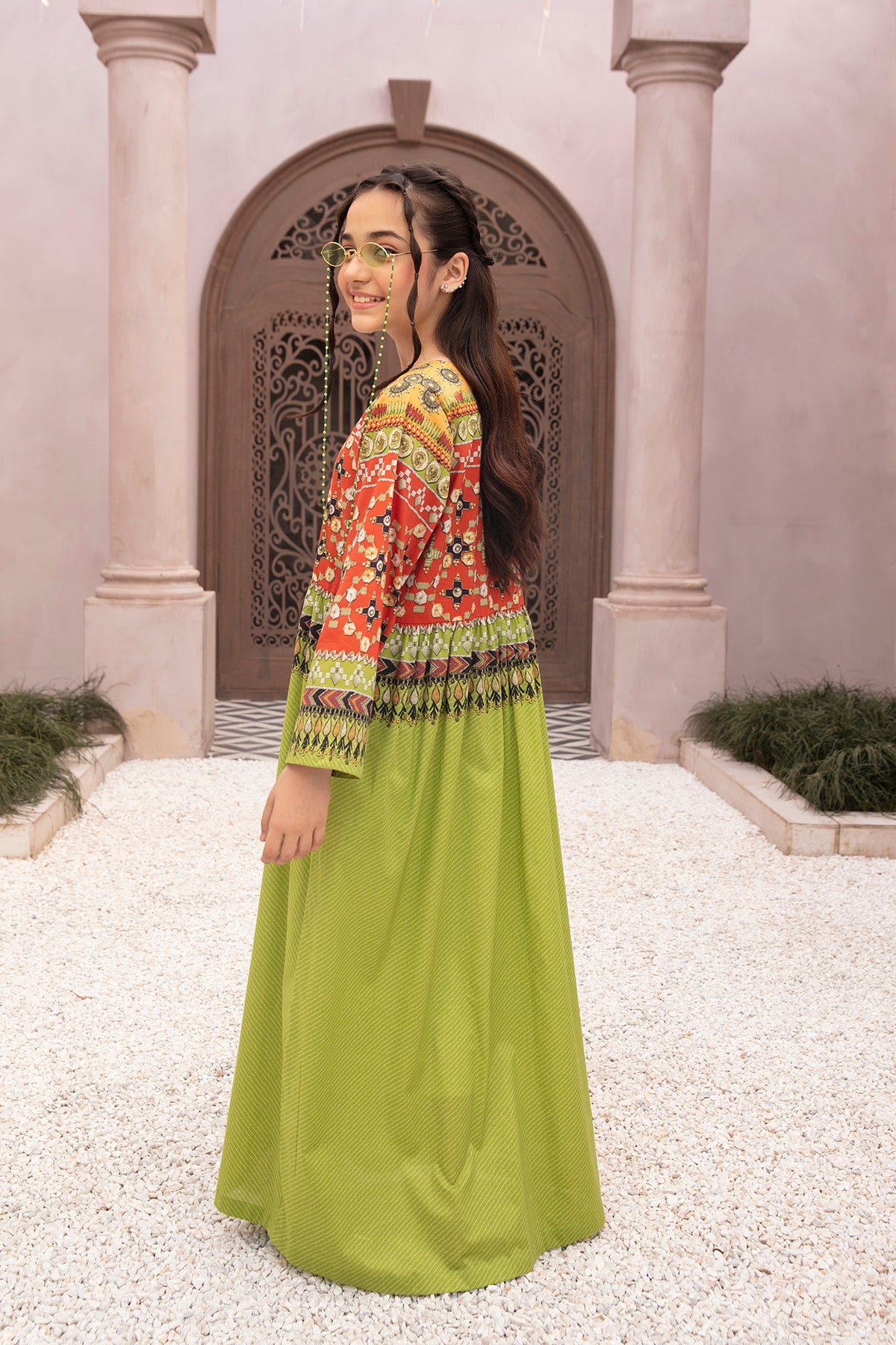 DE22-13-Side Pocket Printed Fustaan 1PC