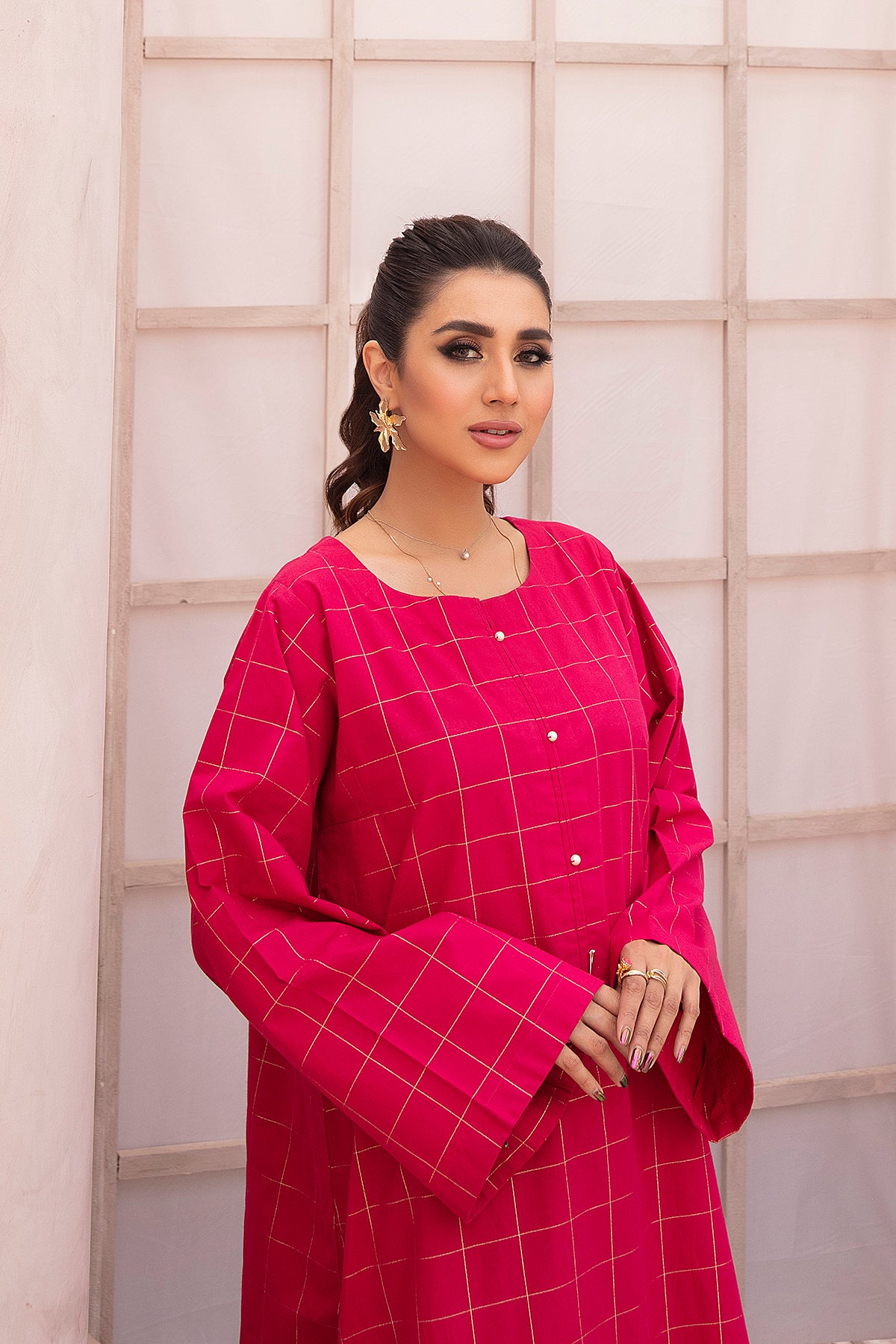 DE22-17-Button Detailing Basic Fustaan 1PC