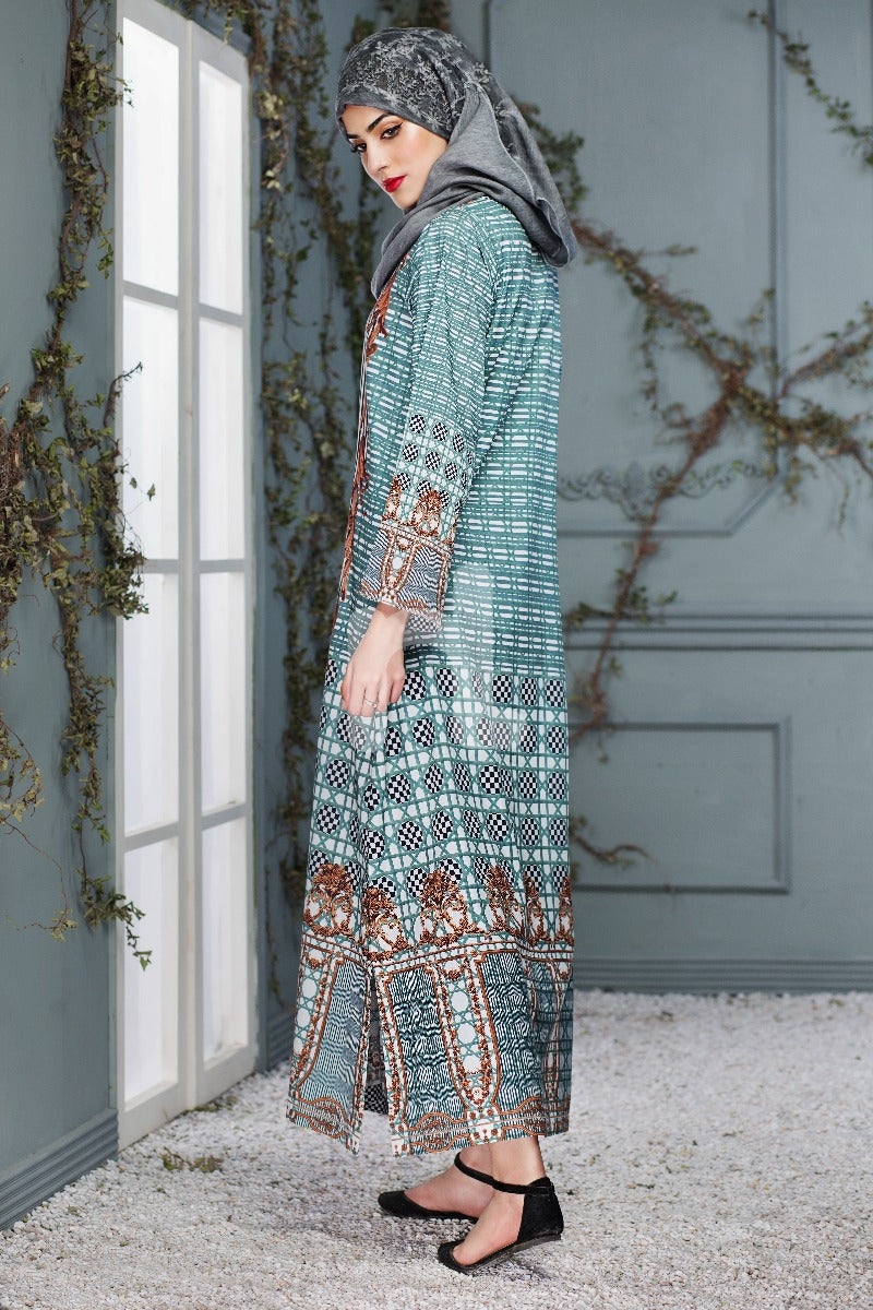 DS18-116 Beige Digital Printed Stitched Lawn Jalabiya - Nishat Linen UAE