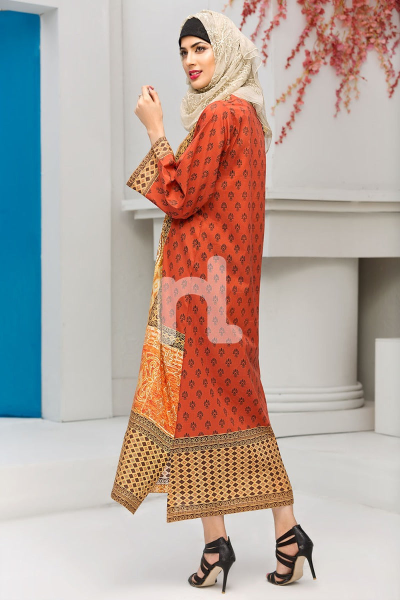 DS18-64 Red Digital Printed stitched Jalabiya - 1PC - Nishat Linen UAE