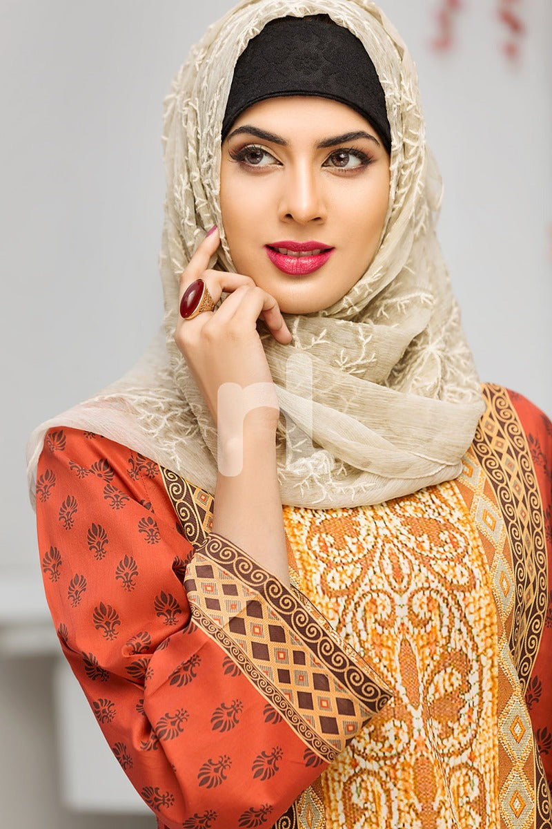 DS18-64 Red Digital Printed stitched Jalabiya - 1PC - Nishat Linen UAE