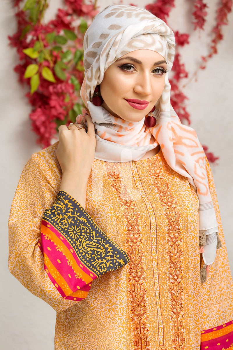 DS18-76 Peach Digital Printed Stitched Jalabiya - 1PC - Nishat Linen UAE