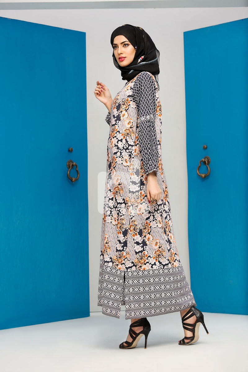 DS18-78 Black Digital Printed Stitched Jalabiya - 1PC - Nishat Linen UAE