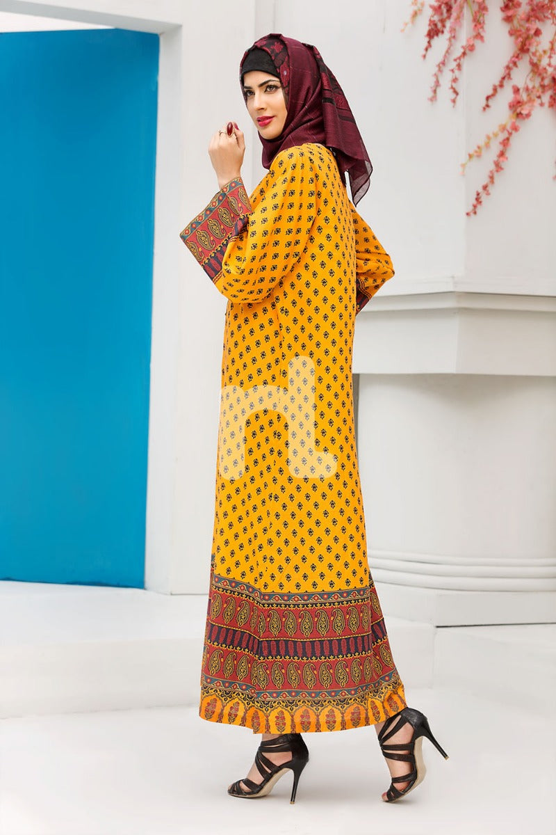DS18-81 Yellow Digital Printed Stitched Jalabiya - 1PC - Nishat Linen UAE