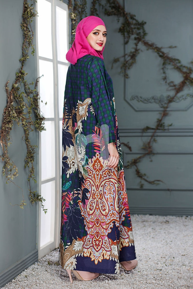 DS18-92 Blue Digital Printed Stitched Lawn Jalabiya - Nishat Linen UAE