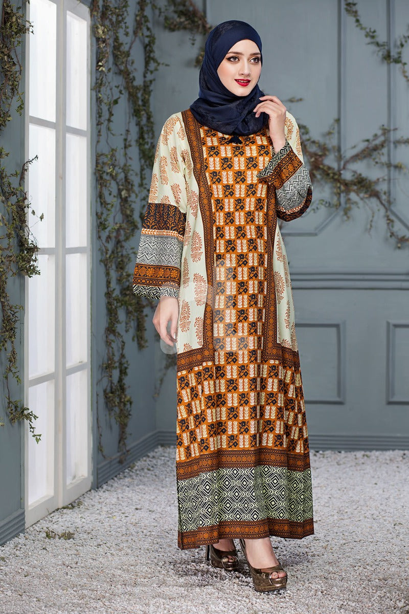 DS18-93 Brown Digital Printed Stitched Lawn Jalabiya - Nishat Linen UAE