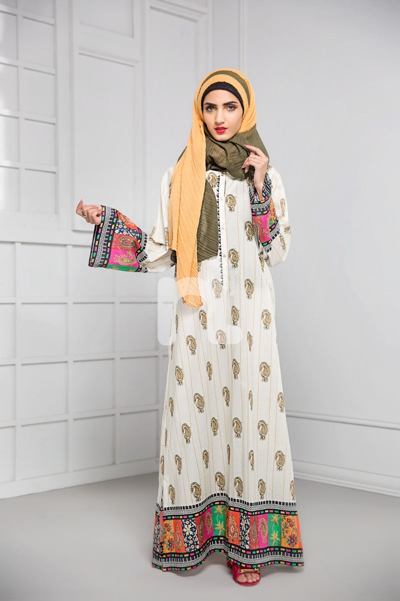 DS19-01 Beige Digital Printed Stitched Cambric Jalabiya - 1PC - Nishat Linen UAE