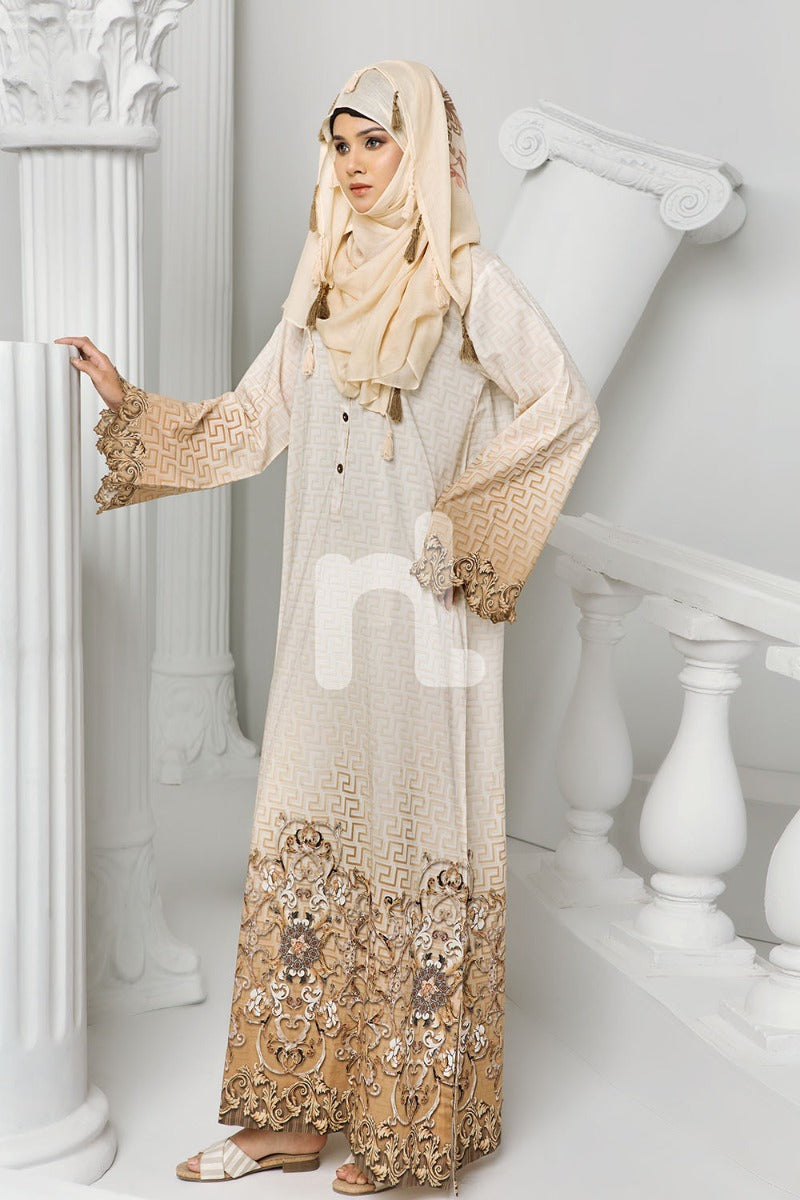 DS19-07 Beige Digital Printed Stitched Cambric Jalabiya - 1PC - Nishat Linen UAE