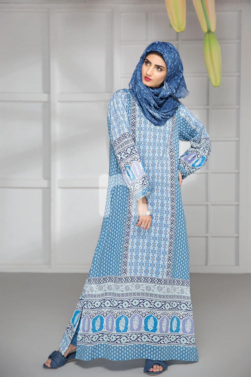 DS19-166 Blue Digital Printed Stitched Lawn Jalabiya - 1PC - Nishat Linen UAE