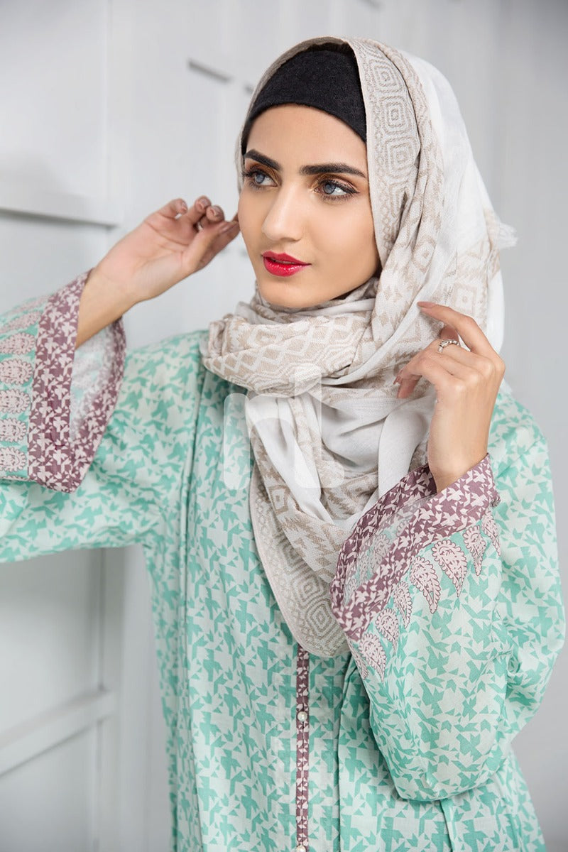 DS19-167 Green Printed Stitched Lawn Jalabiya - 1PC - Nishat Linen UAE