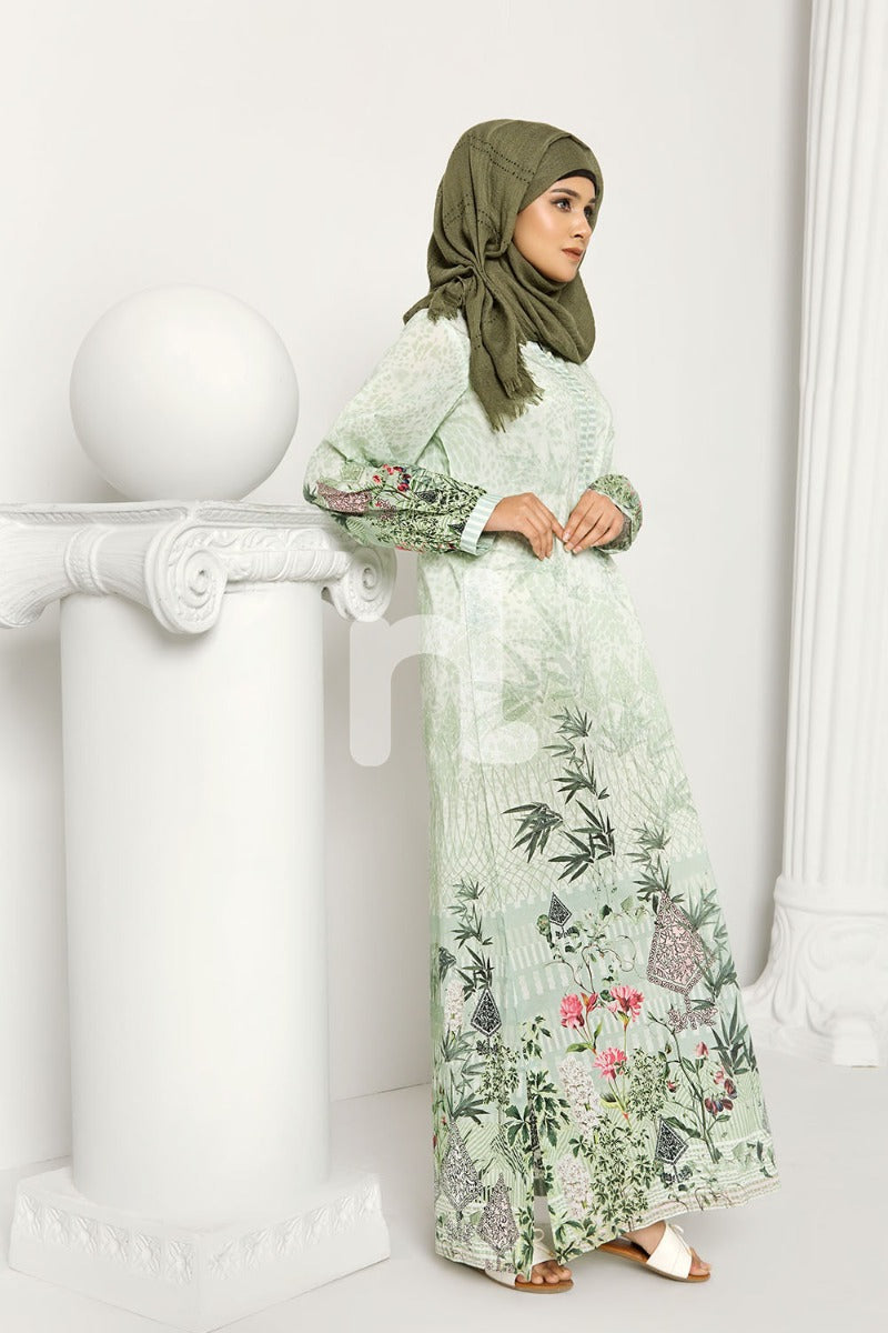 DS19-179 Green Stitched Lawn Jalabiya - 1PC - Nishat Linen UAE