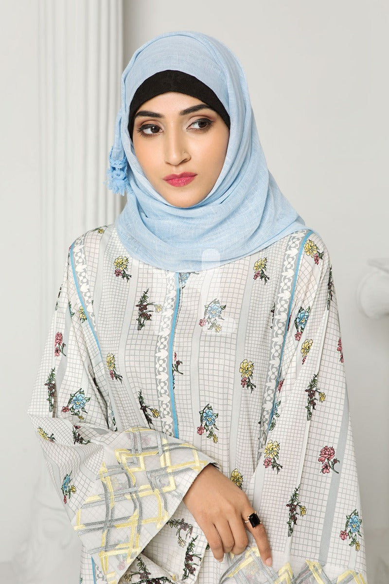 DS19-22 White Digital Printed Stitched Lawn Jalabiya - 1PC - Nishat Linen UAE