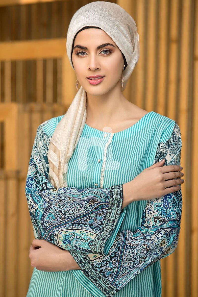 DS19-26 Blue Digital Printed Stitched Lawn Jalabiya - 1PC - Nishat Linen UAE