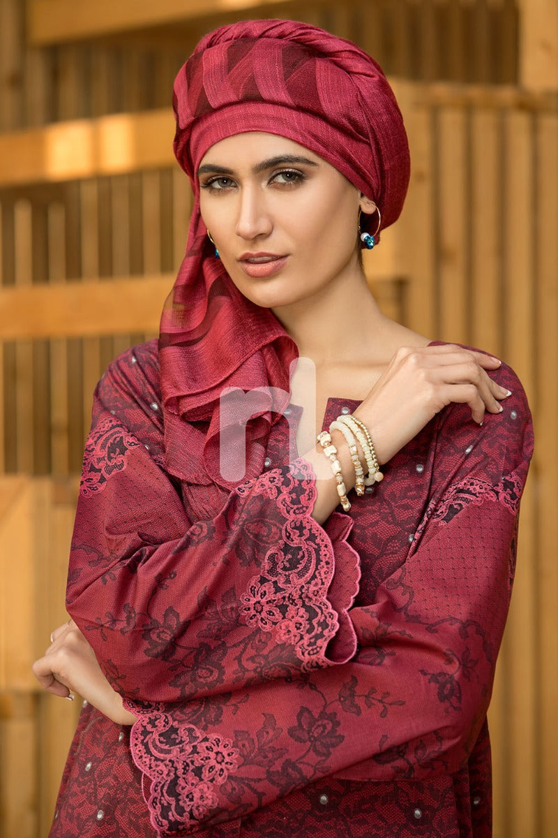 DS19-31 Maroon Printed Stitched Lawn Jalabiya - 1PC - Nishat Linen UAE