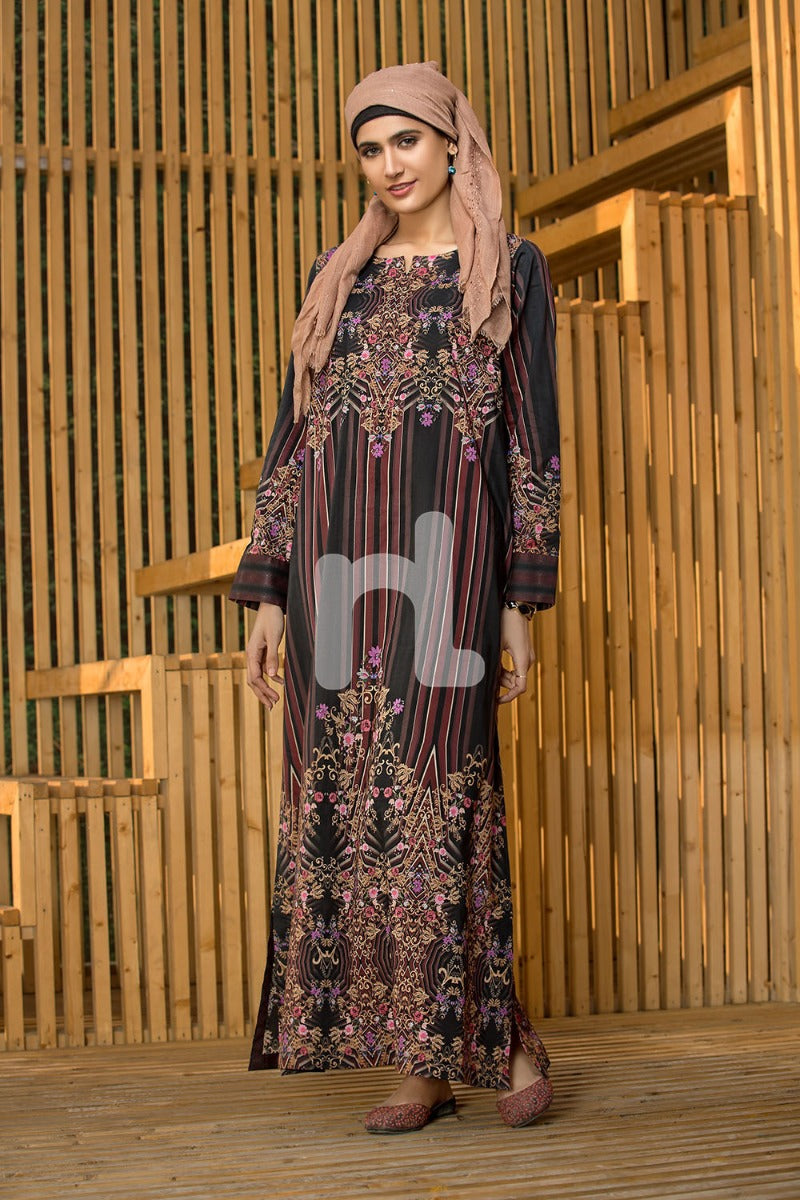 DS19-32 Black Printed Stitched Lawn Jalabiya - 1PC - Nishat Linen UAE