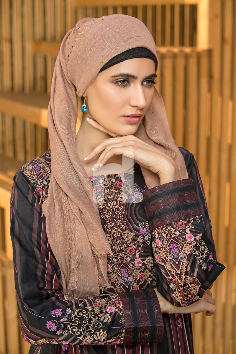 DS19-32 Black Printed Stitched Lawn Jalabiya - 1PC - Nishat Linen UAE