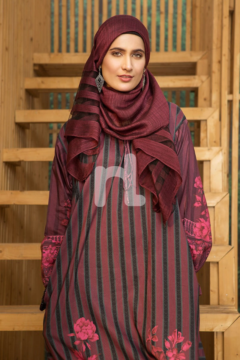 DS19-35 Maroon Digital Printed Stitched Lawn Jalabiya - 1PC - Nishat Linen UAE