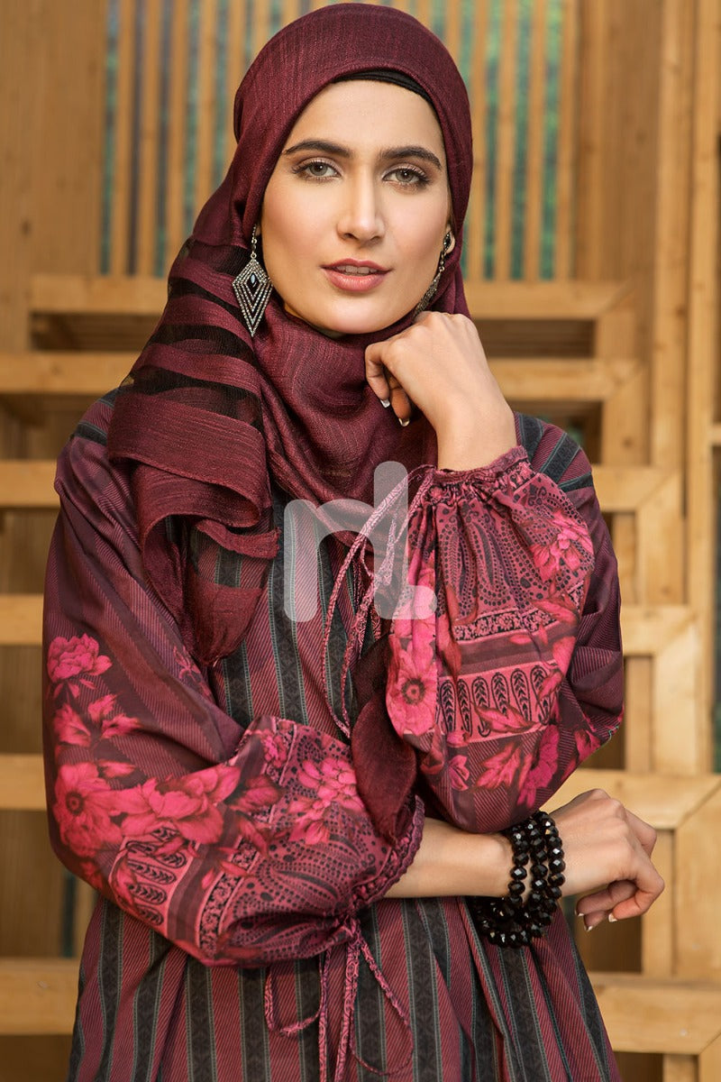 DS19-35 Maroon Digital Printed Stitched Lawn Jalabiya - 1PC - Nishat Linen UAE