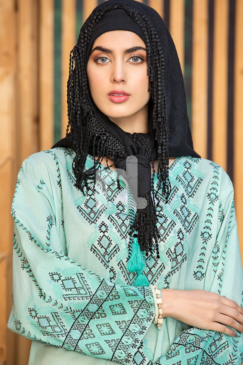 DS19-37 Green Printed Stitched Lawn Jalabiya - 1PC - Nishat Linen UAE