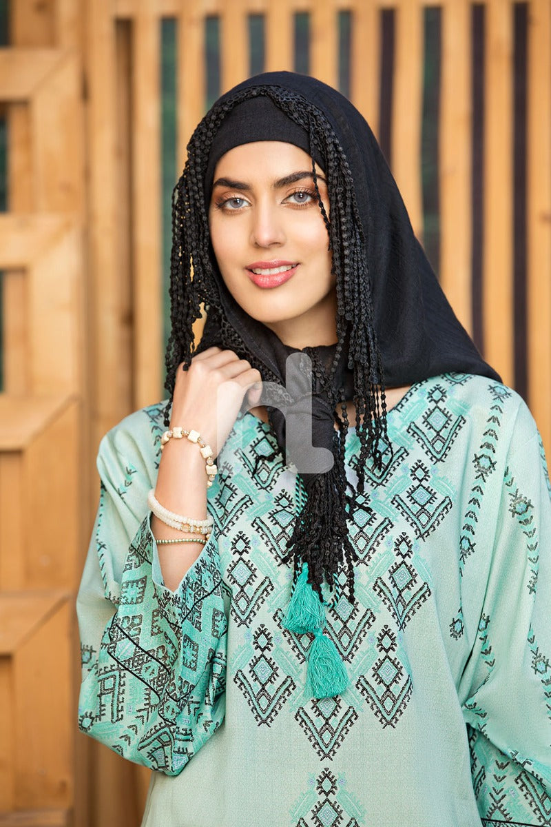 DS19-37 Green Printed Stitched Lawn Jalabiya - 1PC - Nishat Linen UAE