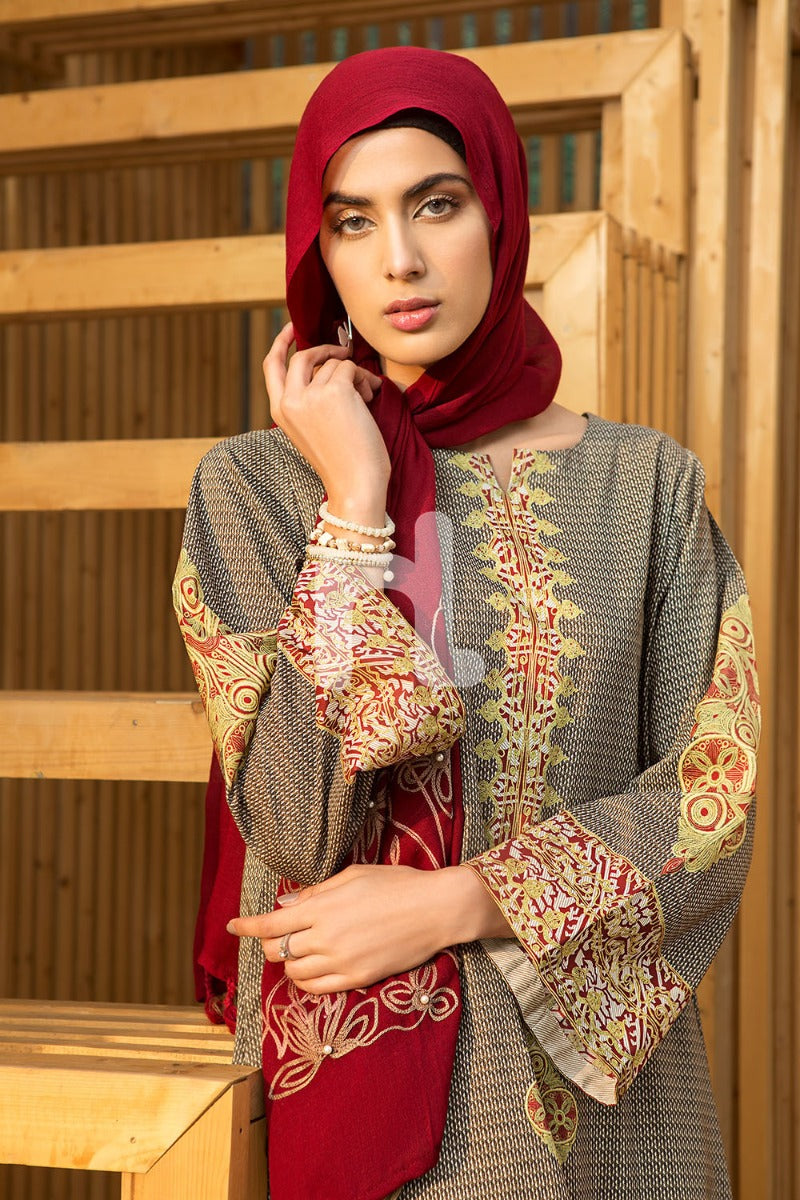 DS19-44 Brown Digital Printed Stitched Lawn Jalabiya - 1PC - Nishat Linen UAE