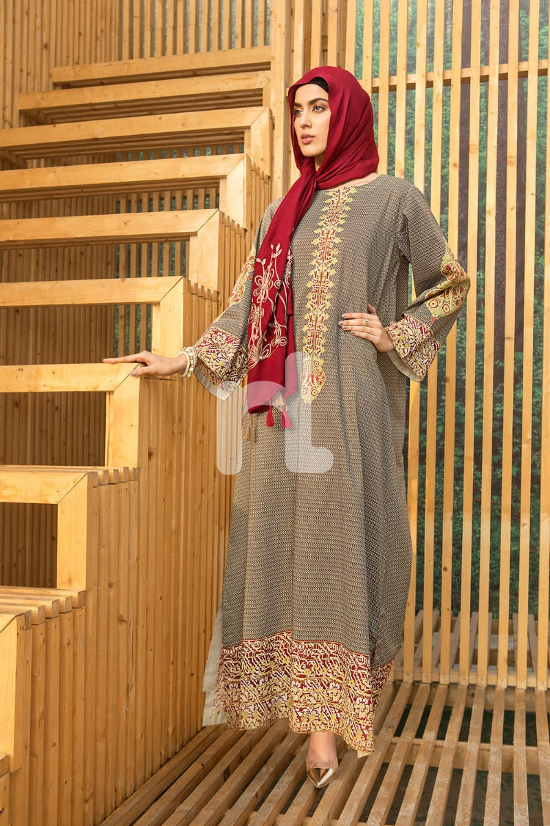 DS19-44 Brown Digital Printed Stitched Lawn Jalabiya - 1PC - Nishat Linen UAE