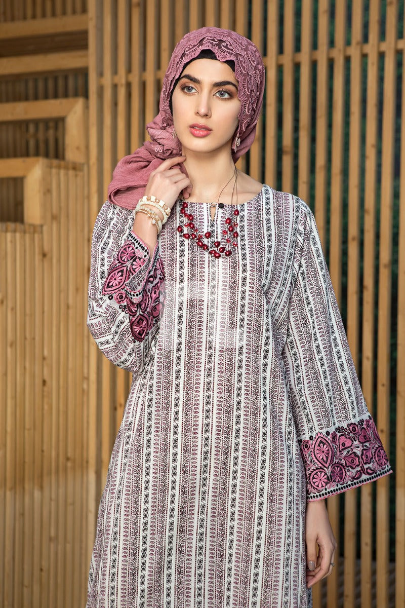 DS19-47 Beige Printed Embroidered Stitched Lawn Jalabiya – 1PC - Nishat Linen UAE