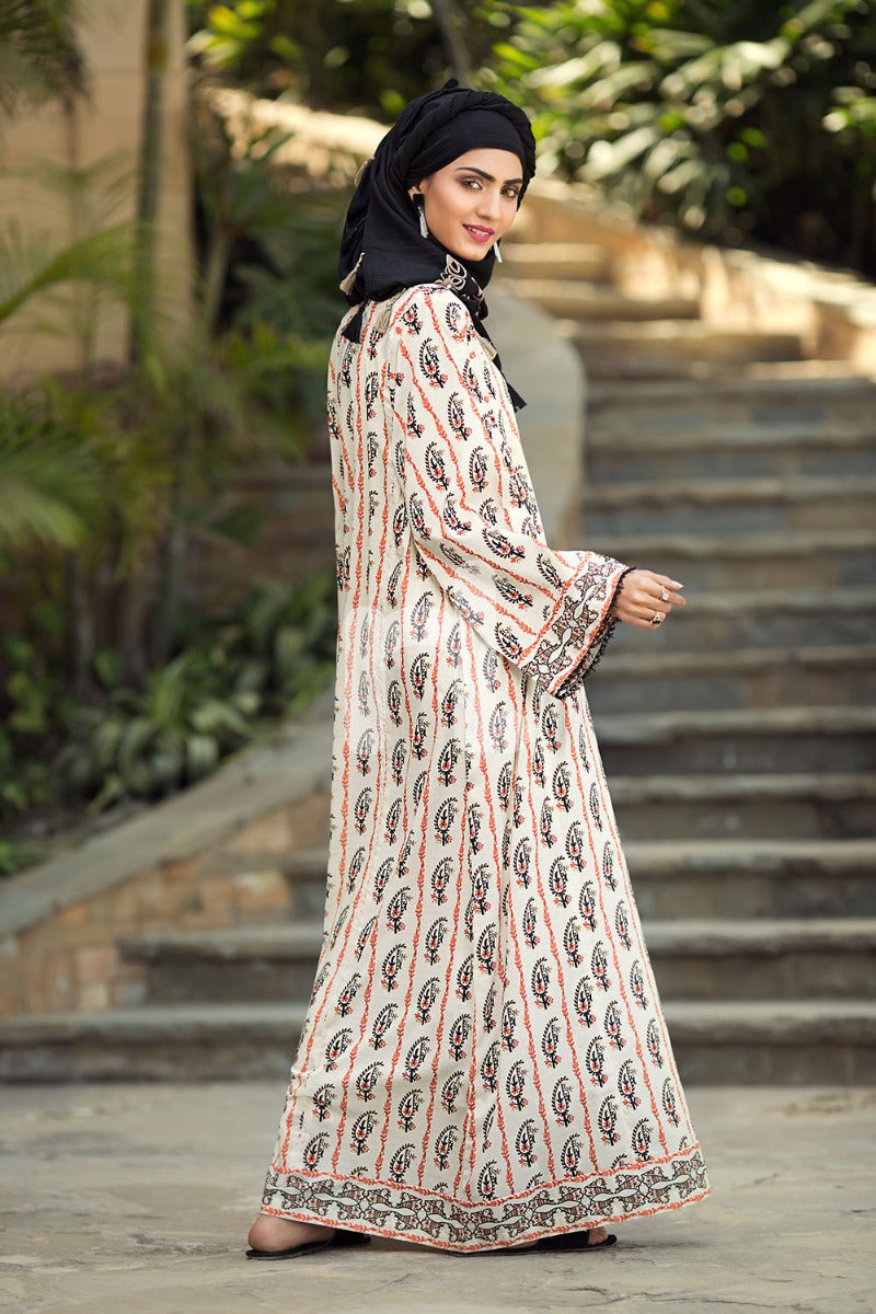 DS19-56 Off White Digital Printed Stitched Jalabiya - 1PC - Nishat Linen UAE