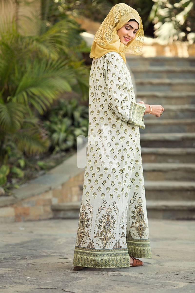DS19-57 Off White Digital Printed Stitched Cambric Jalabiya 1PC - Nishat Linen UAE