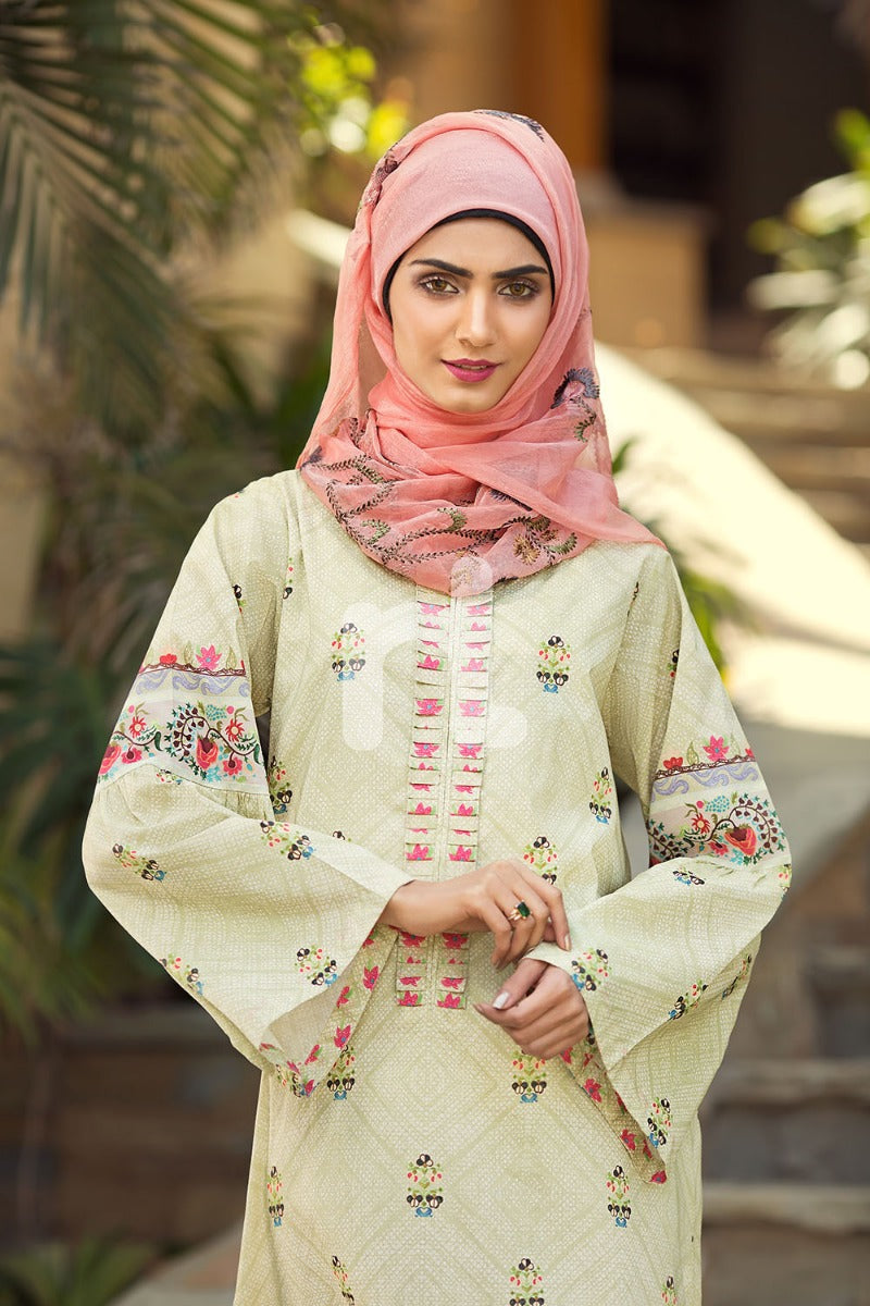 DS19-59 Green Digital Printed Stitched Jalabiya - 1PC - Nishat Linen UAE