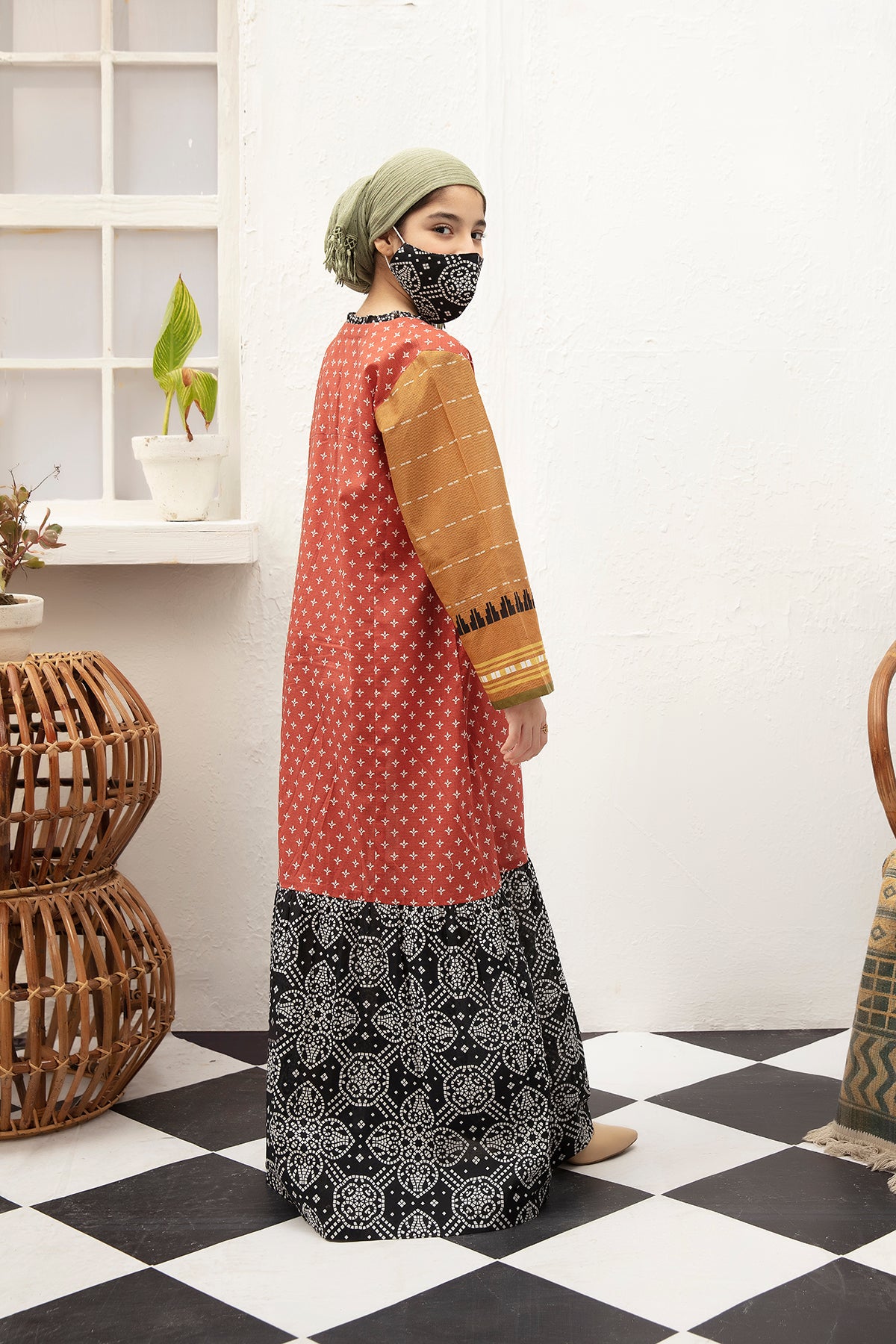 DS20-115 Printed Stitched Fustaan for Kids - 1PC