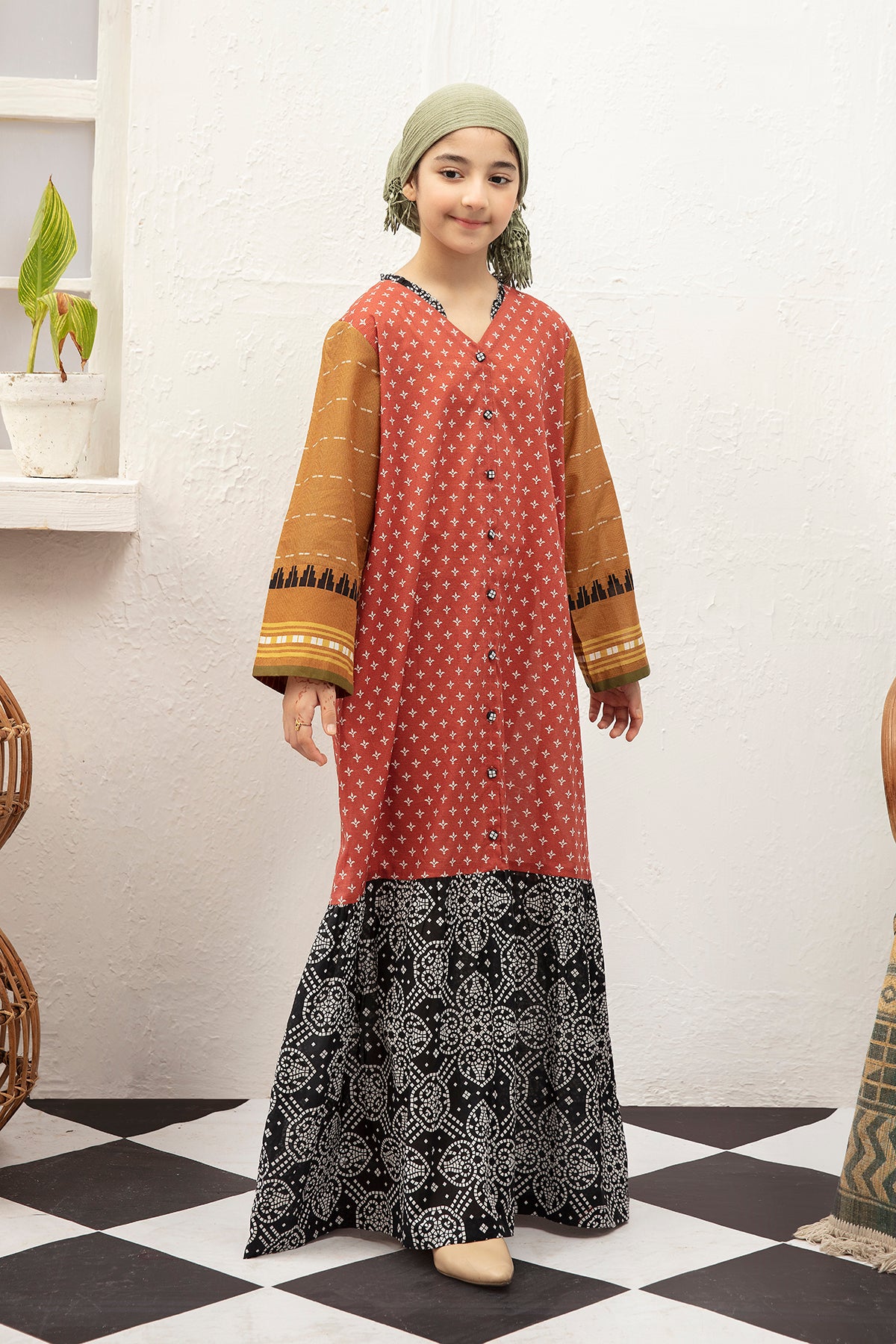 DS20-115 Printed Stitched Fustaan for Kids - 1PC