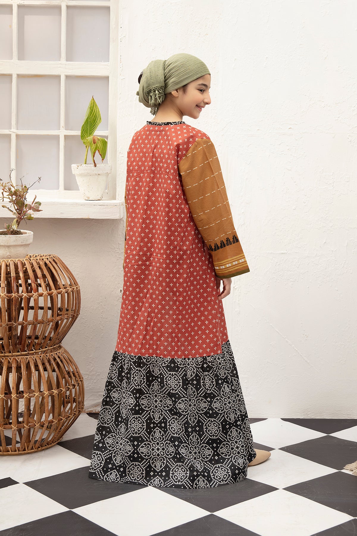 DS20-115 Printed Stitched Fustaan for Kids - 1PC