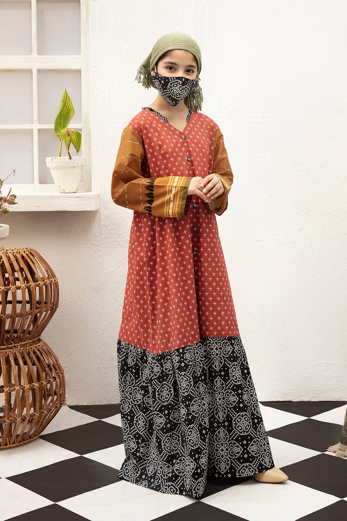 DS20-115 Printed Stitched Fustaan for Kids - 1PC