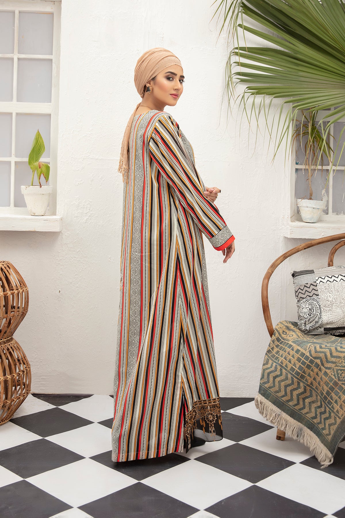 DS21-106-Embroidered Digital Lawn Stitched Fustaan with Mask 1PC