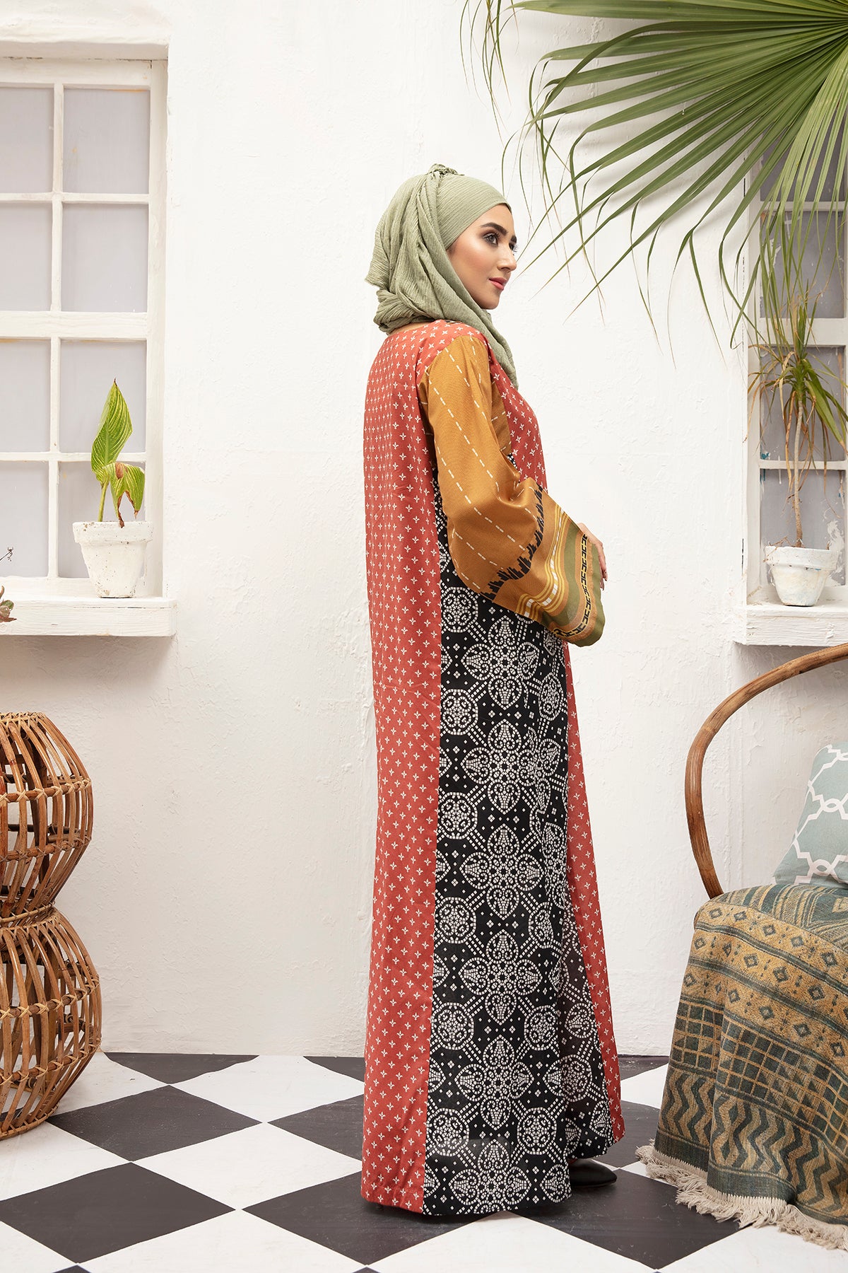 DS21-108 -Digital Cambric Stitched Fustaan With Mask - 1PC