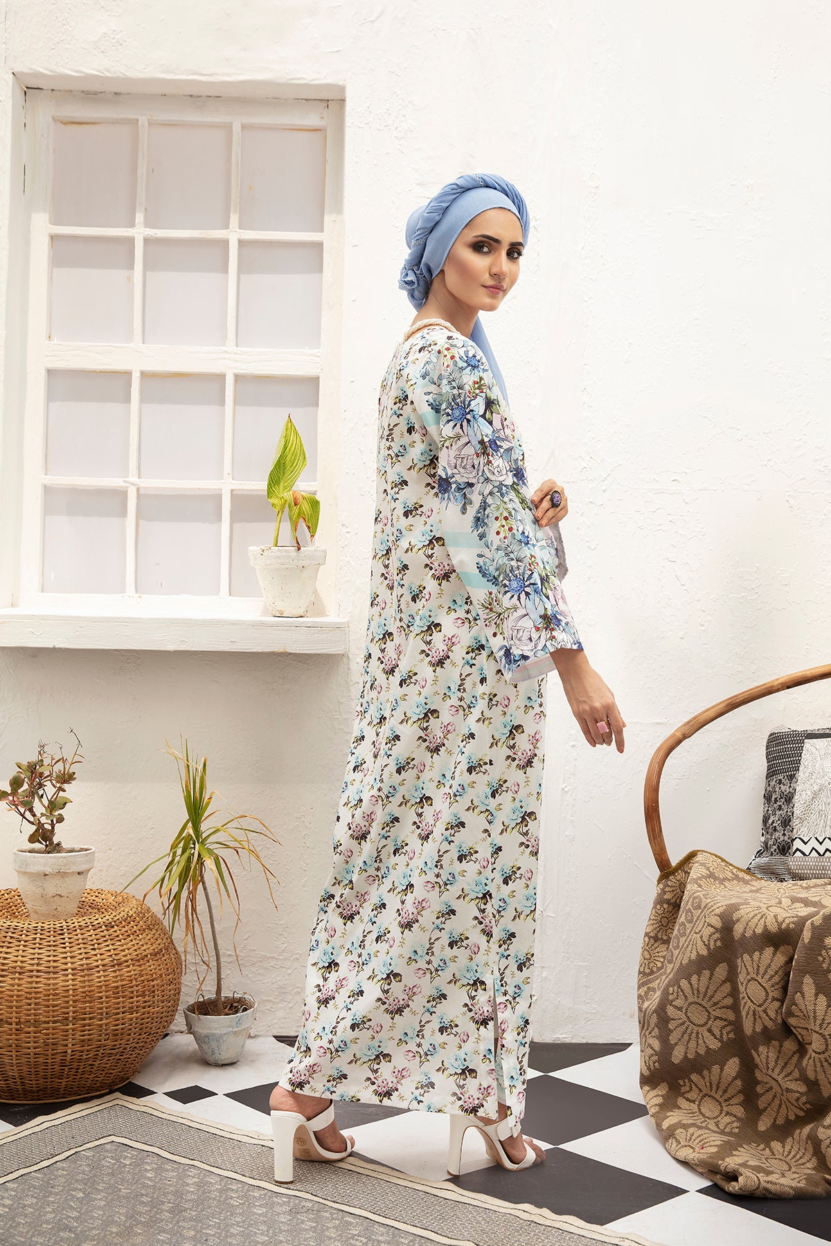 DS21-117 Digital Cambric Stitched Fustaan with Mask - 1PC