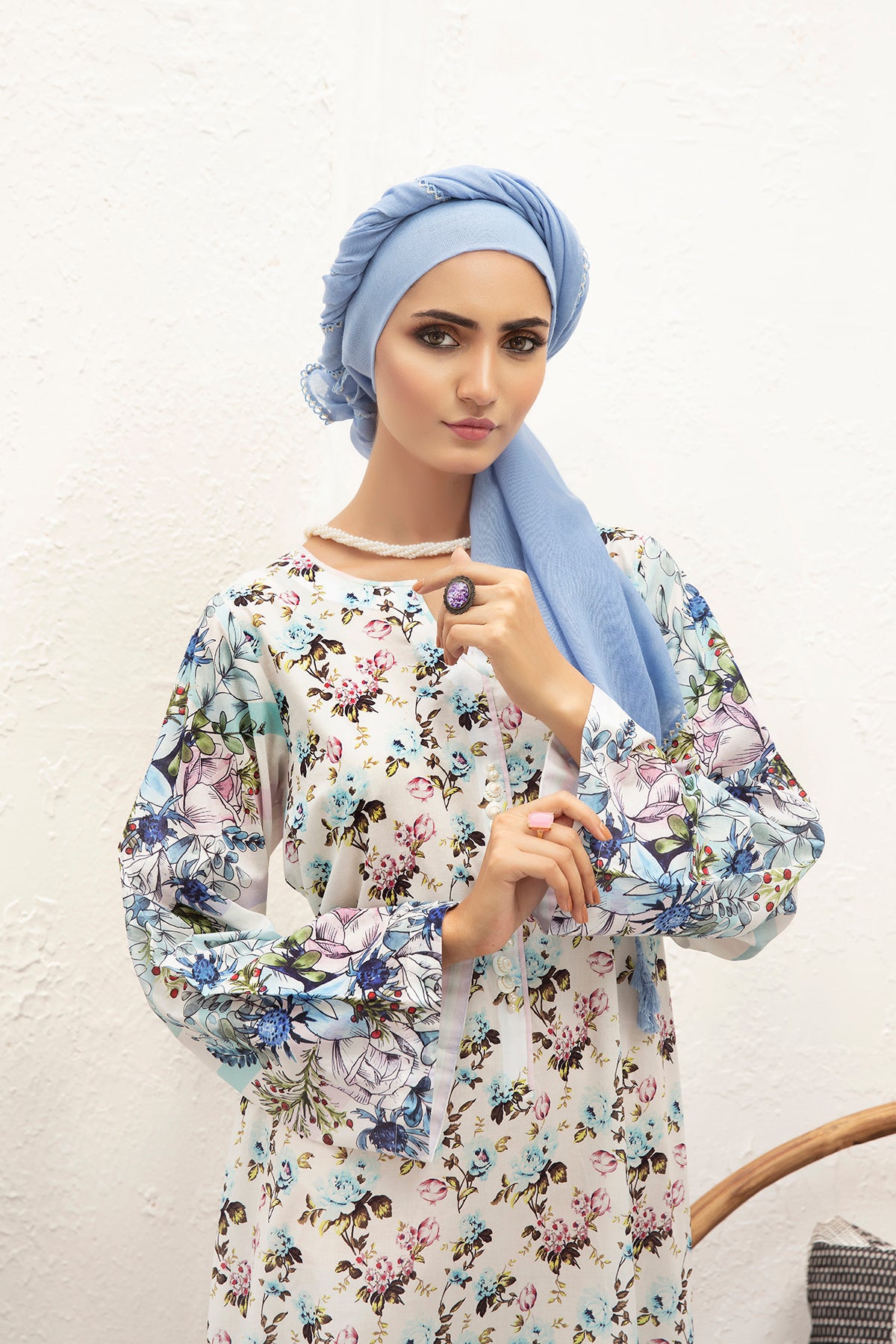 DS21-117 Digital Cambric Stitched Fustaan with Mask - 1PC