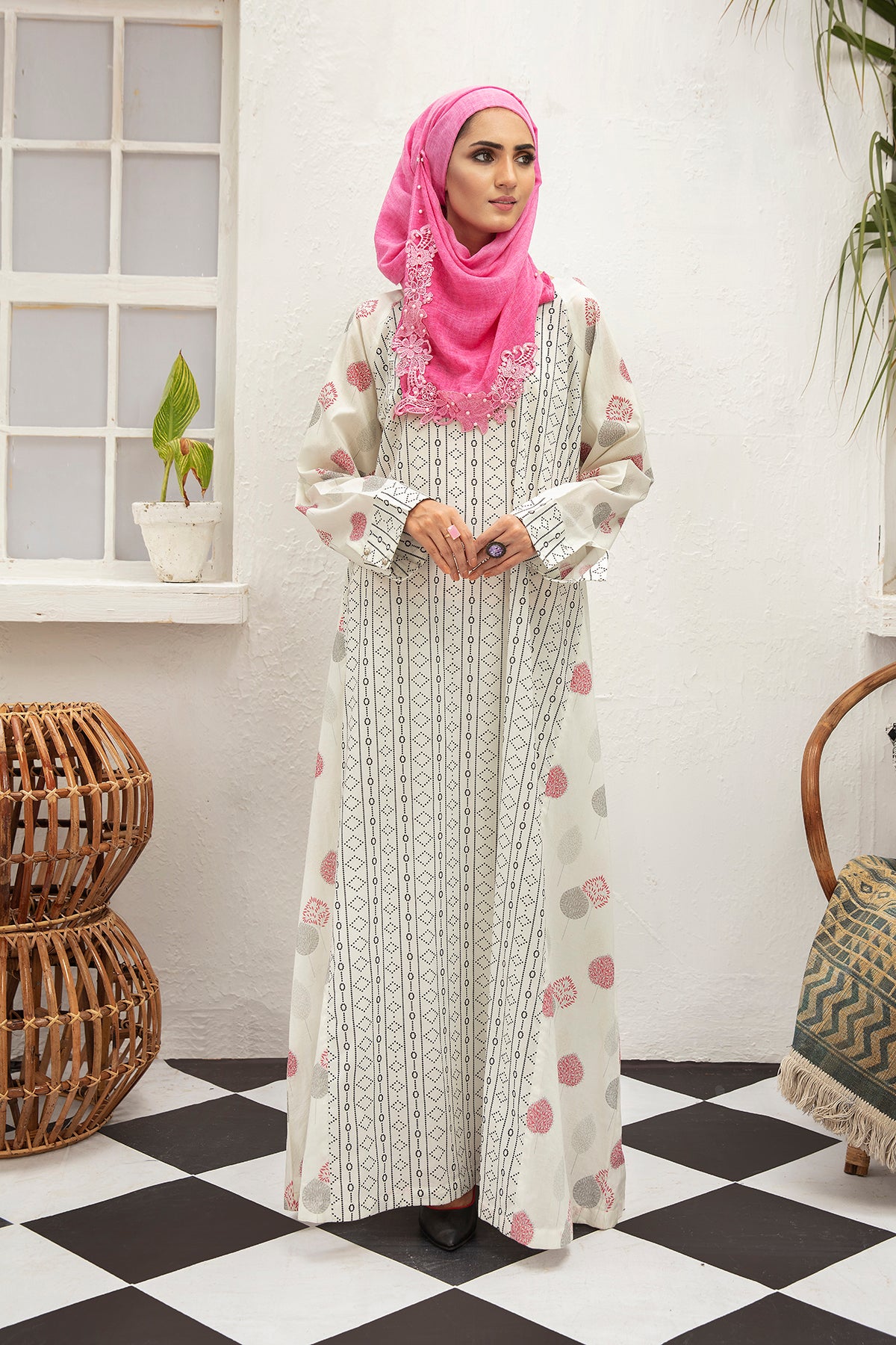 DS21-118 -Digital Cambric Stitched Fustaan With Mask - 1PC
