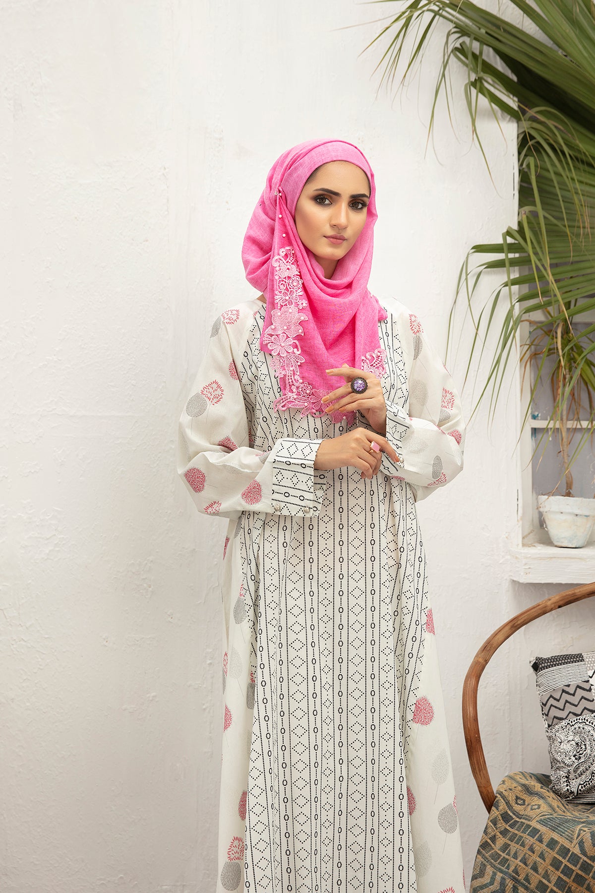 DS21-118 -Digital Cambric Stitched Fustaan With Mask - 1PC