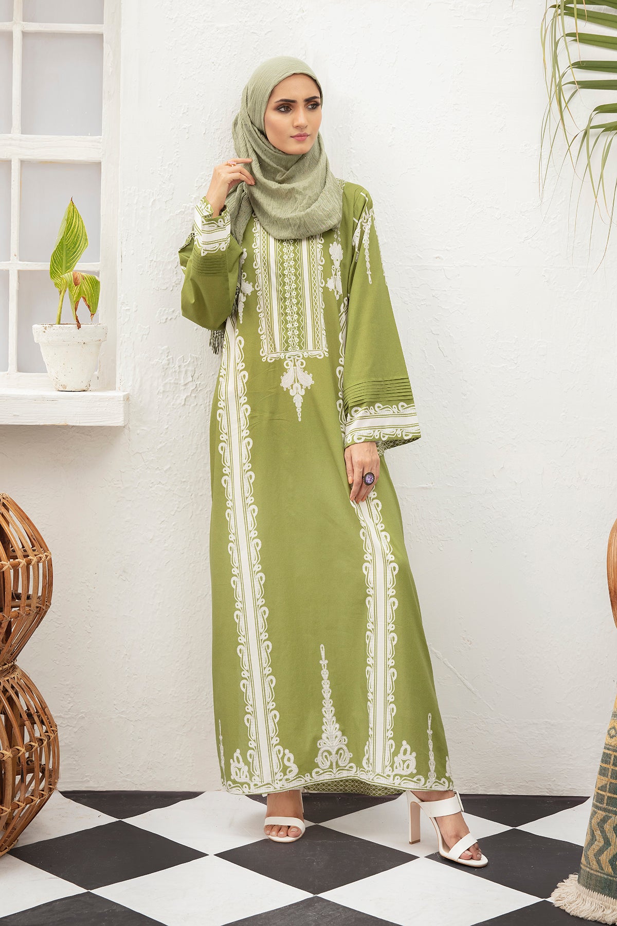 DS21-92 - Cambric Stitched Fustaan with Mask 1PC