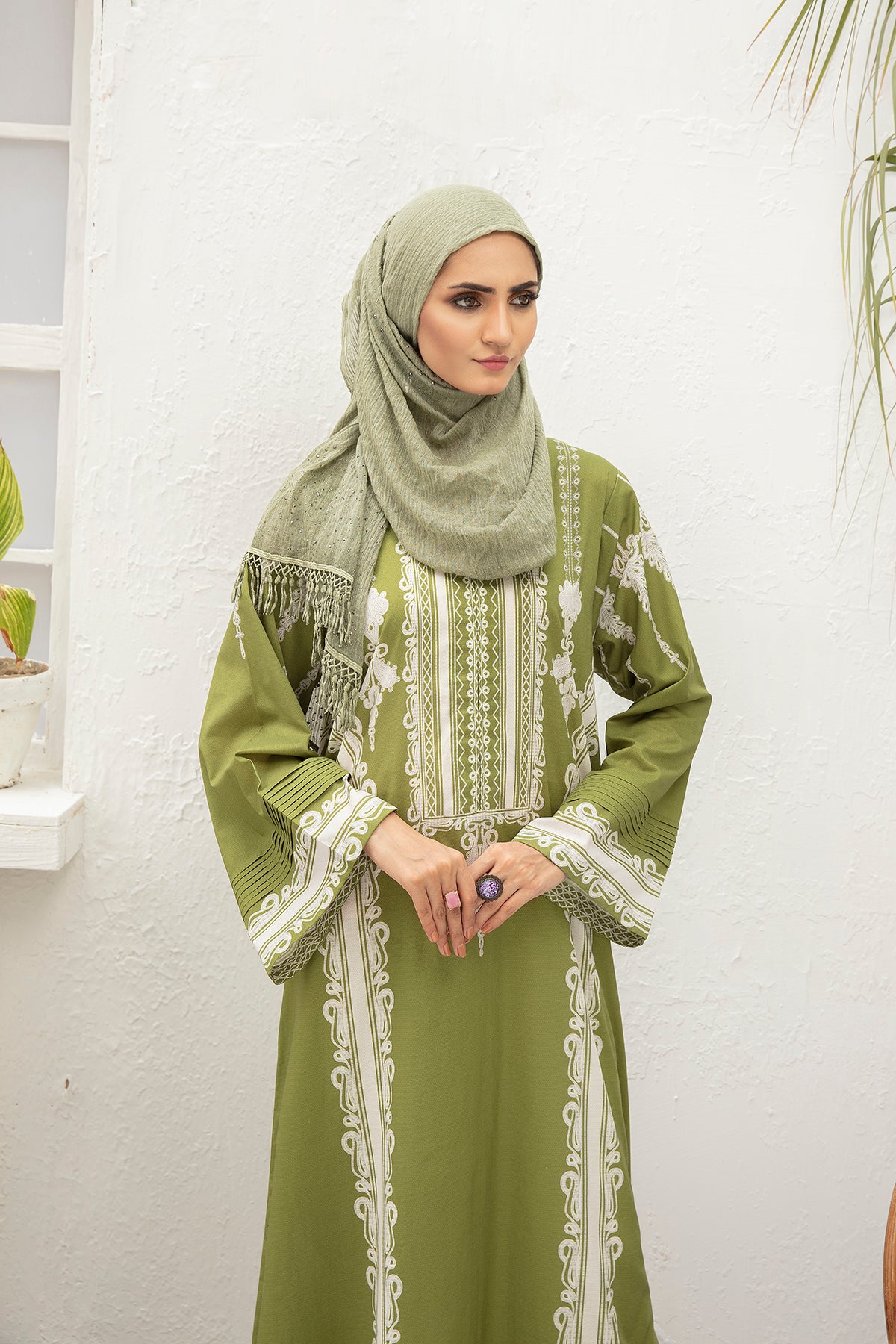 DS21-92 - Cambric Stitched Fustaan with Mask 1PC